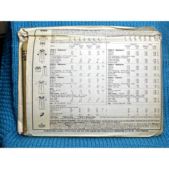McCalls 9302 Sewing pattern nightgown Pajama robe cap size medium - Picture 3 of 5